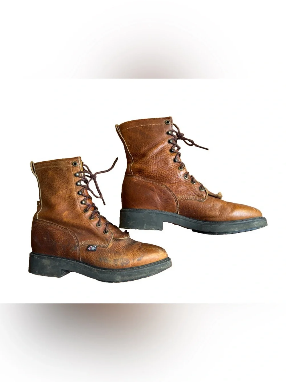 Vintage Justin Original Work Boots 0762 SZ 10D Made in USA Leather Kiltie Lacer